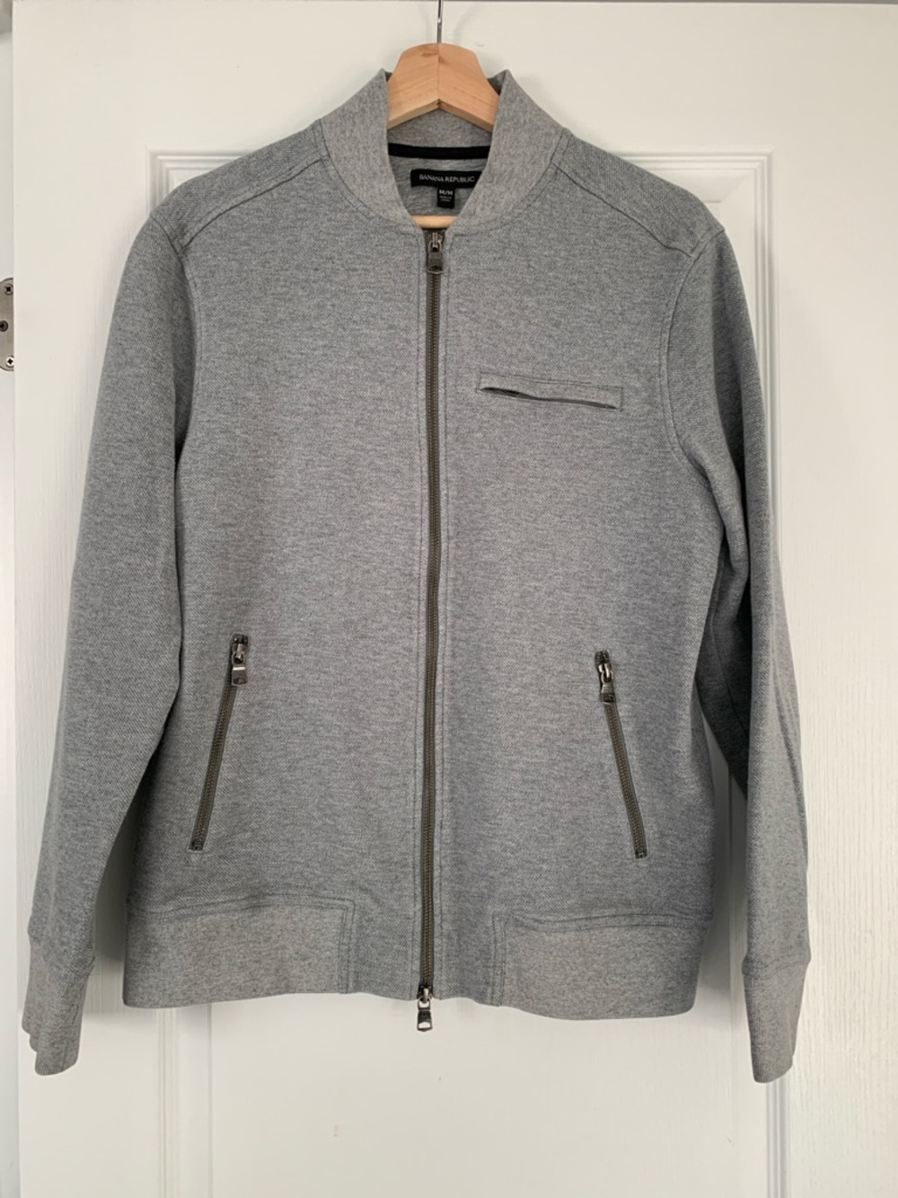 Banana Republic Men's Light Gray Full-Zip Knit Jacket
